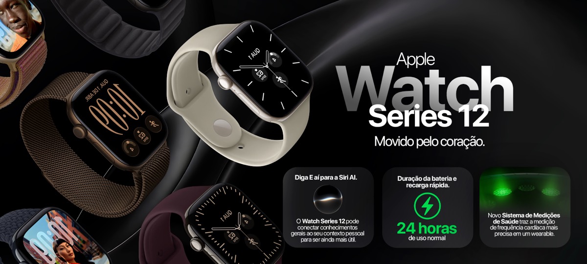 Apple Watch Series 12 em várias cores e pulseiras